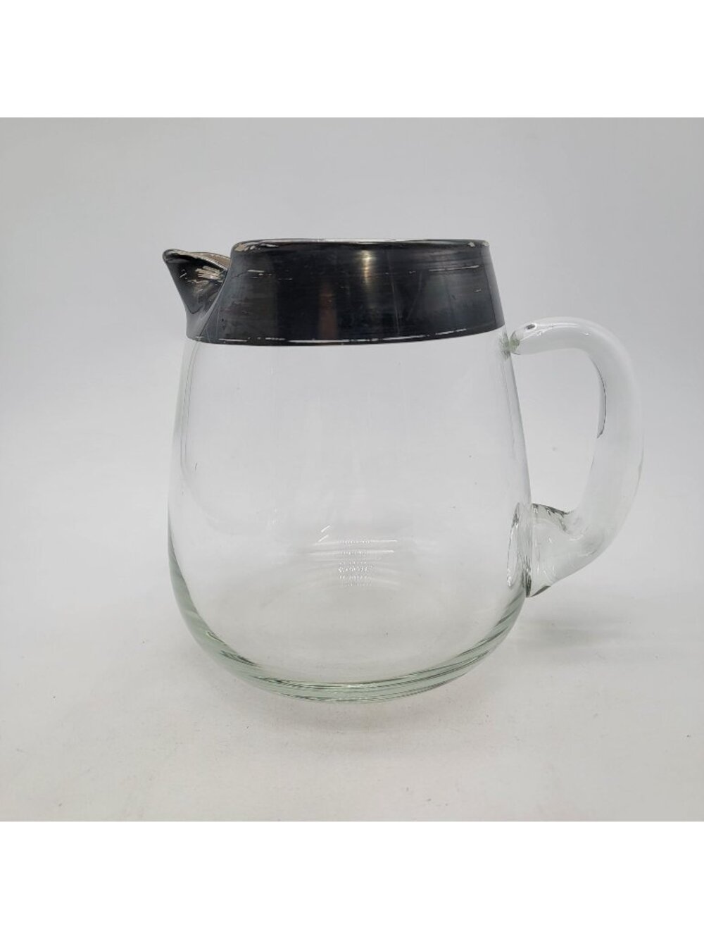 Vintage Mid Century Modern Silver Rimmed Glass Pitcher By Dorothy Thorpe